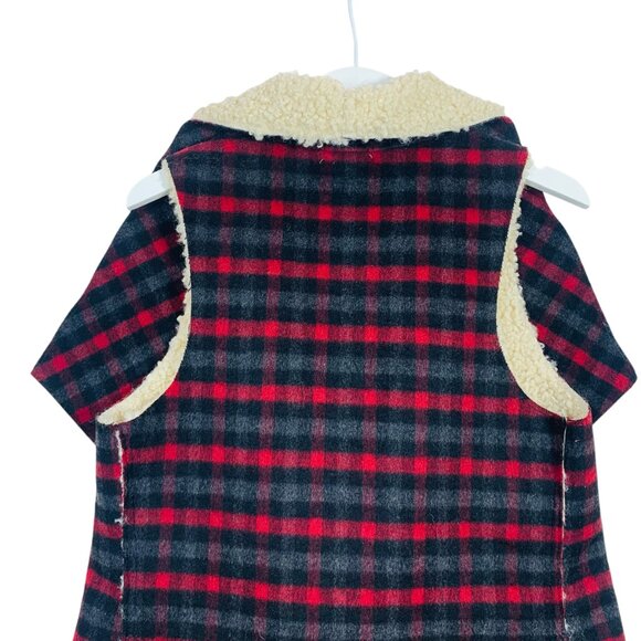 RUYI Sherpa Lined Open Front Plaid Vest One Size - Picture 5 of 16